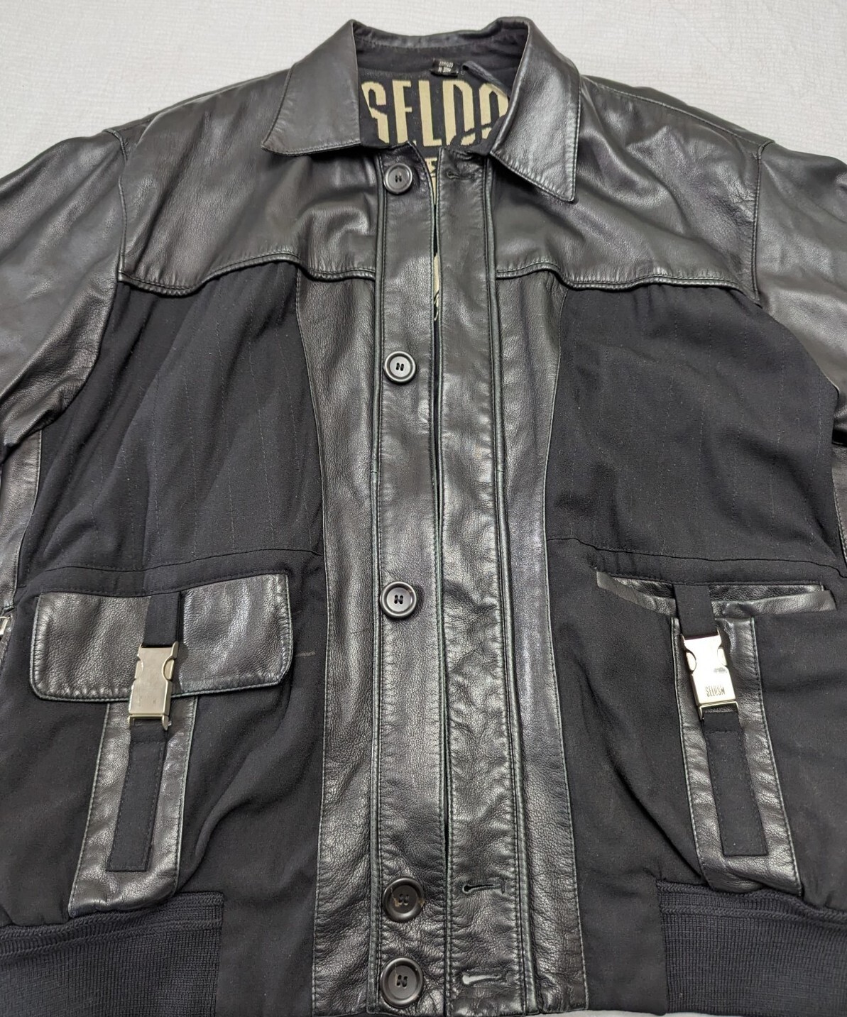 Vintage 80s Mens Wool Leather Bomber Jacket 2X Hipster Metal Accents GERMANY