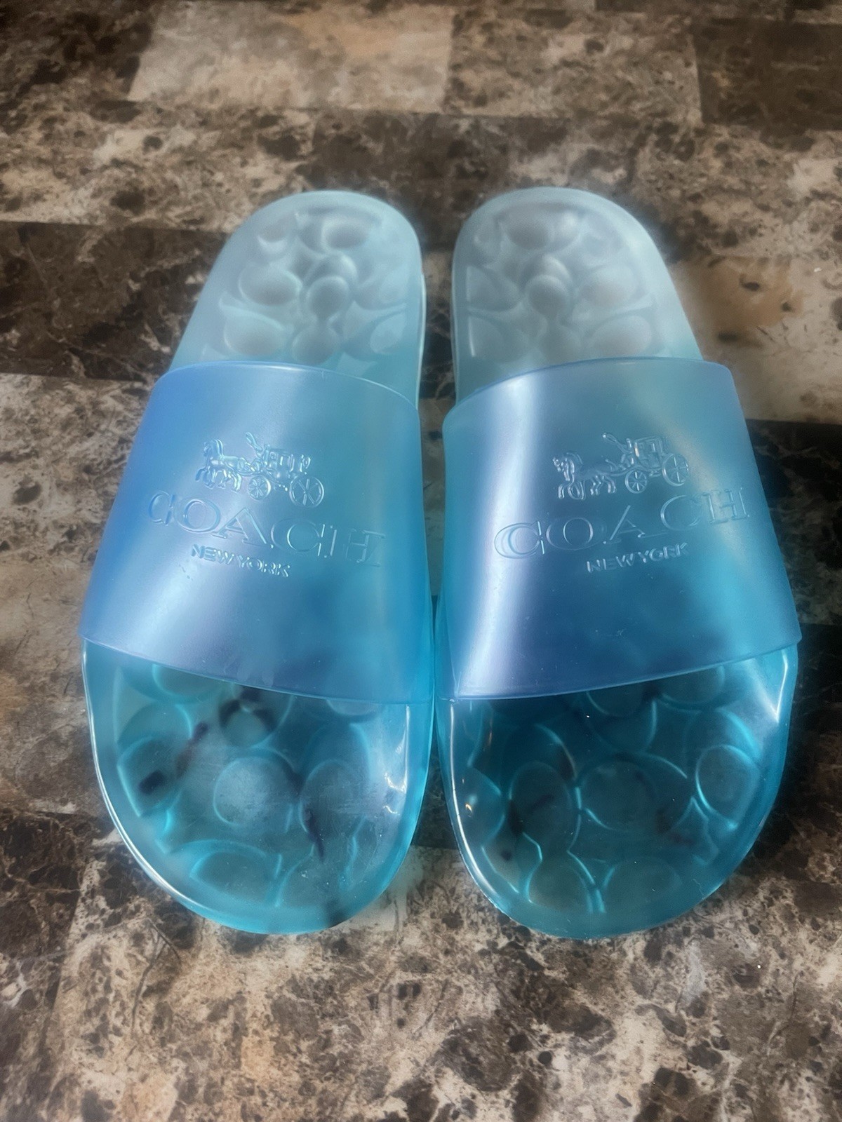 Coach Womens Ulyssa Jelly Pool Slides Sandals Sea Mist Blue Translucent New 8B