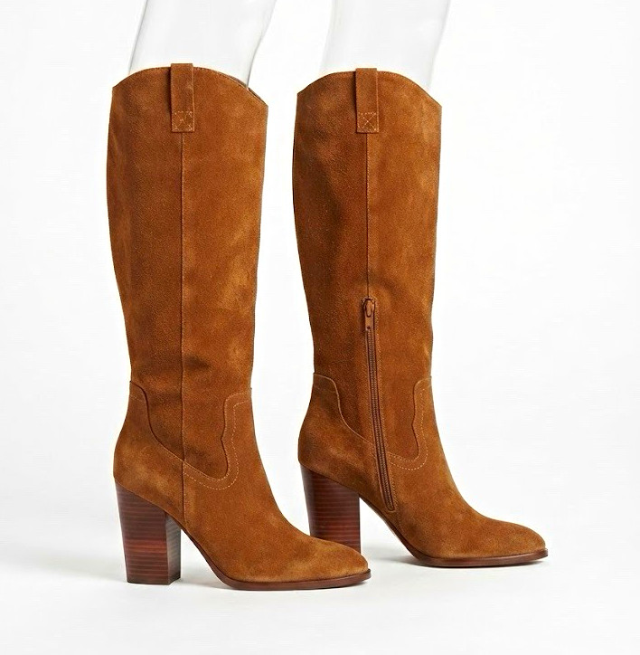 Crown Vintage Women’s Brown Suede Knee High Riding Boots Side Zip Almond 8