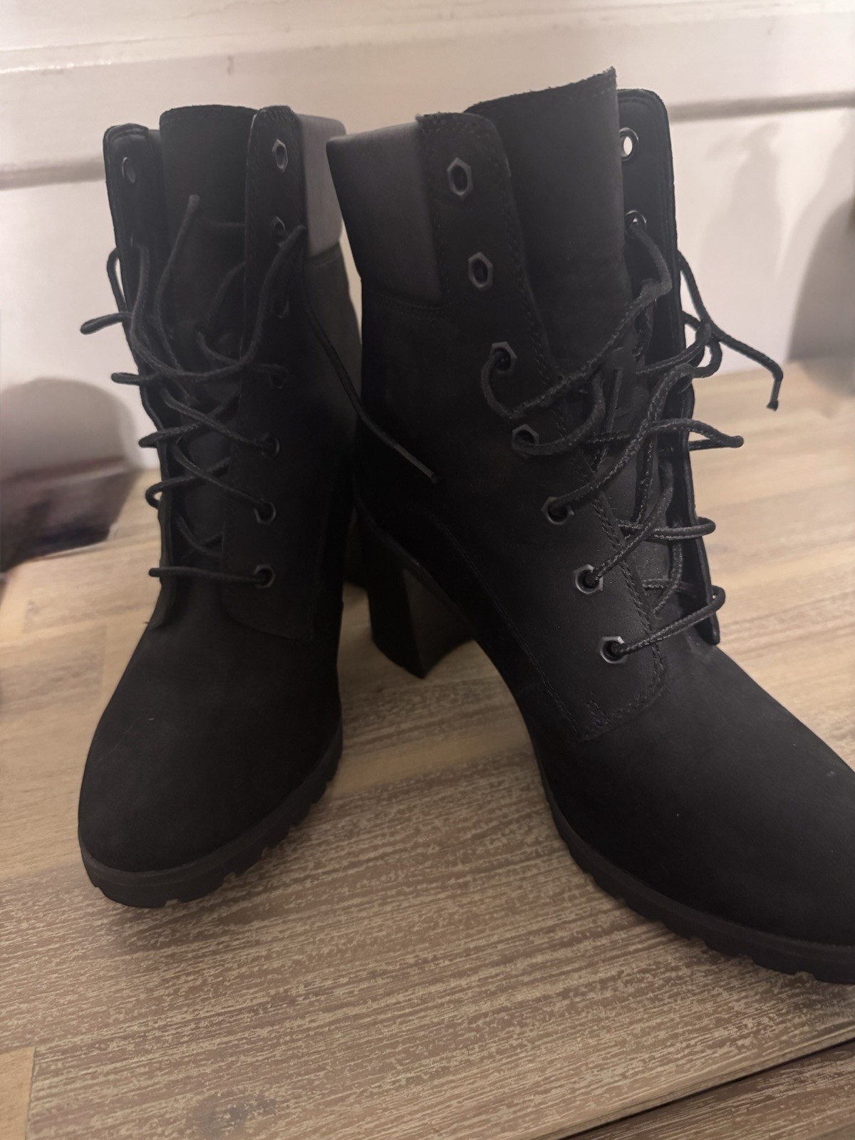 Timberland OrthoLite Black Lace-Up Ankle Bootie Leather Round Toe US 8.5