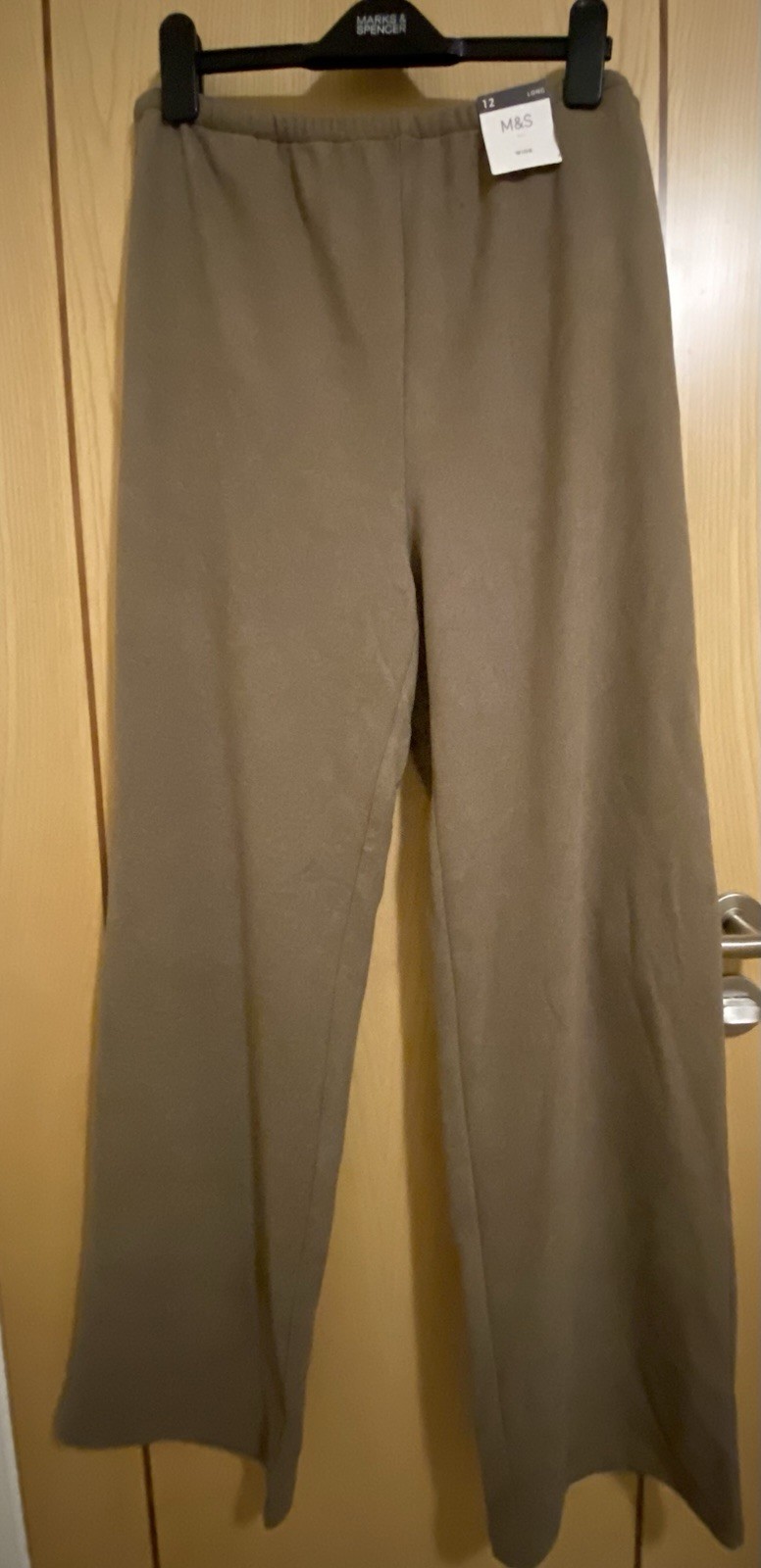 bnwt Marks & Spencer Trousers Relaxing Lounge Wear Sz 12 Long Taupe Soft Pull On
