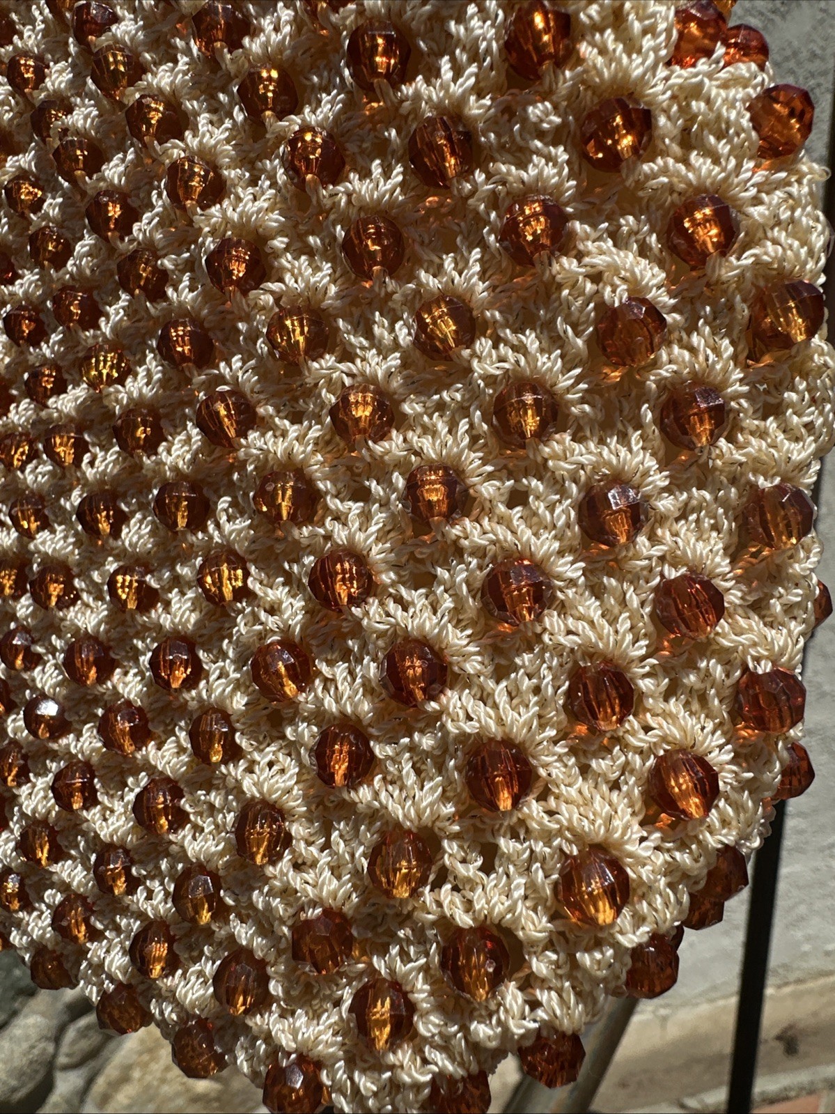 Vintage Crochet Sparkling Brown Garnet Crystal Beads Evening Bag Handbag Purse