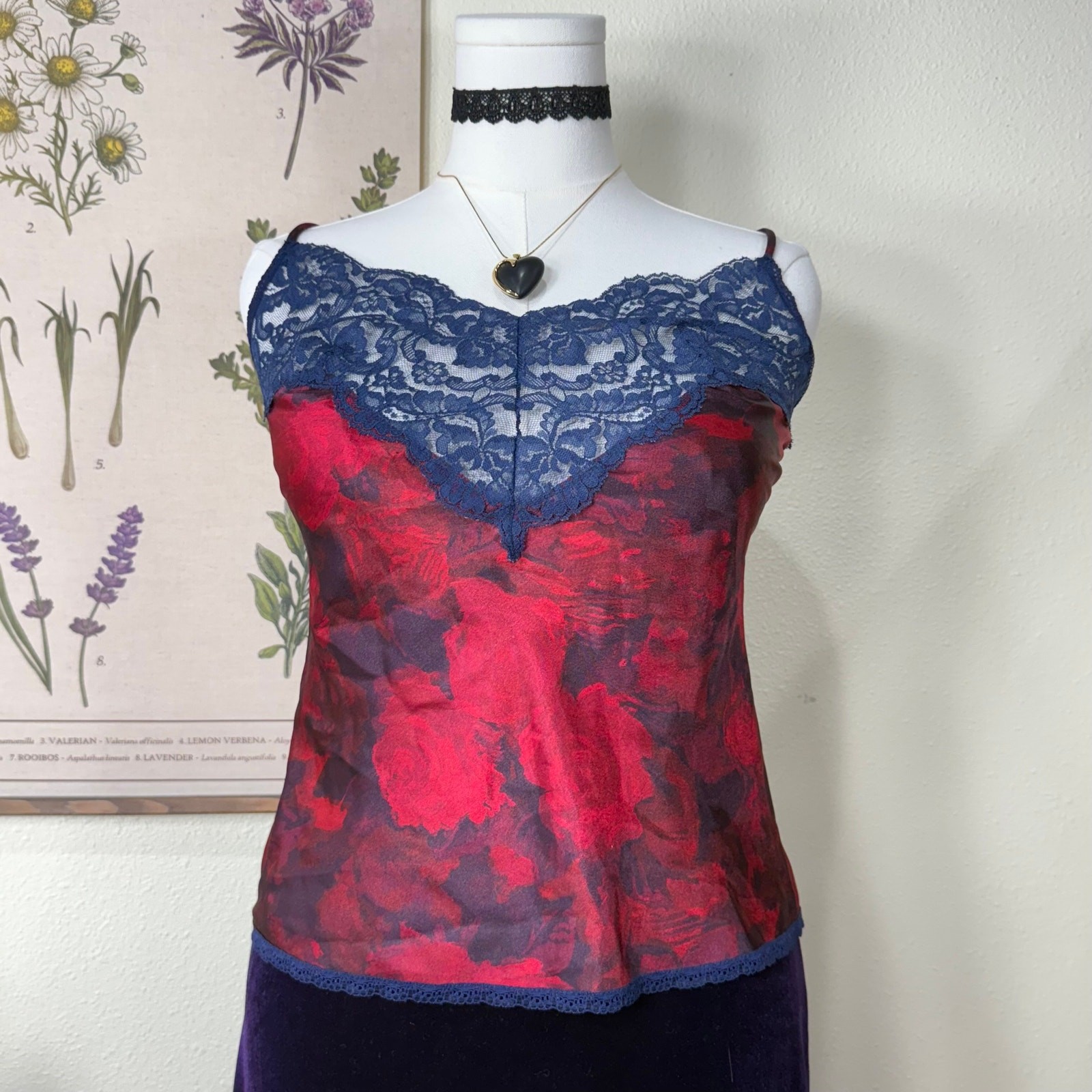 Vintage Floral Lace Cami Top Romantic Goth Sexy Vampire Whimsigoth Witchy 36 M