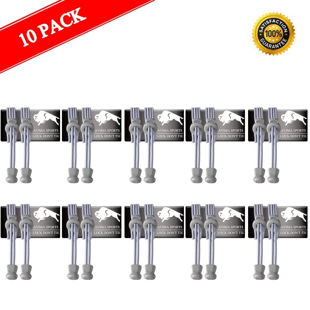 AVIMA Premium SPORTS LACES WITH LOCK – Elastic No Tie Shoelaces Grey – 10 Pack