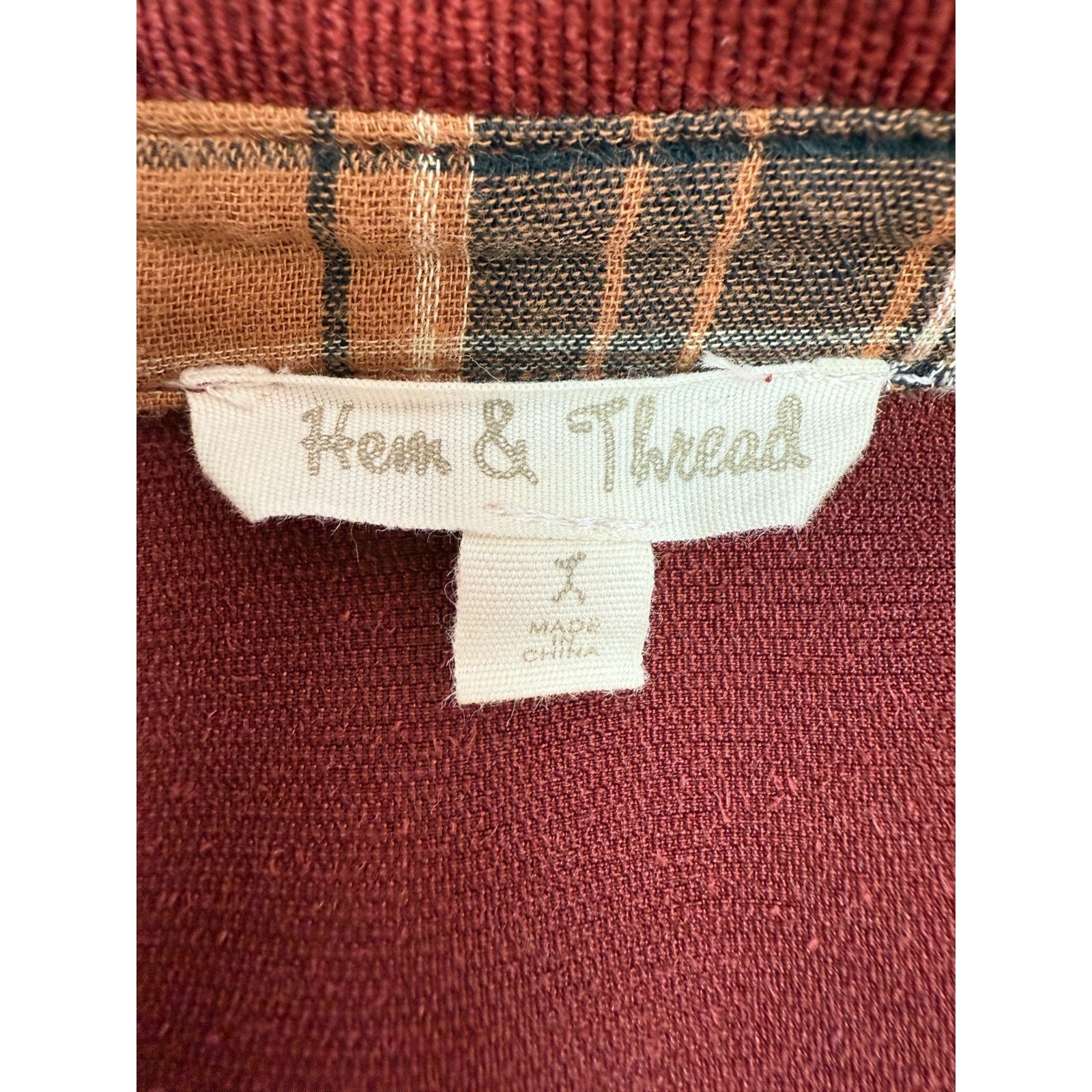 Hem & Thread Corduroy Button Front Vest Dress Wine Red Fall Cottagecore S