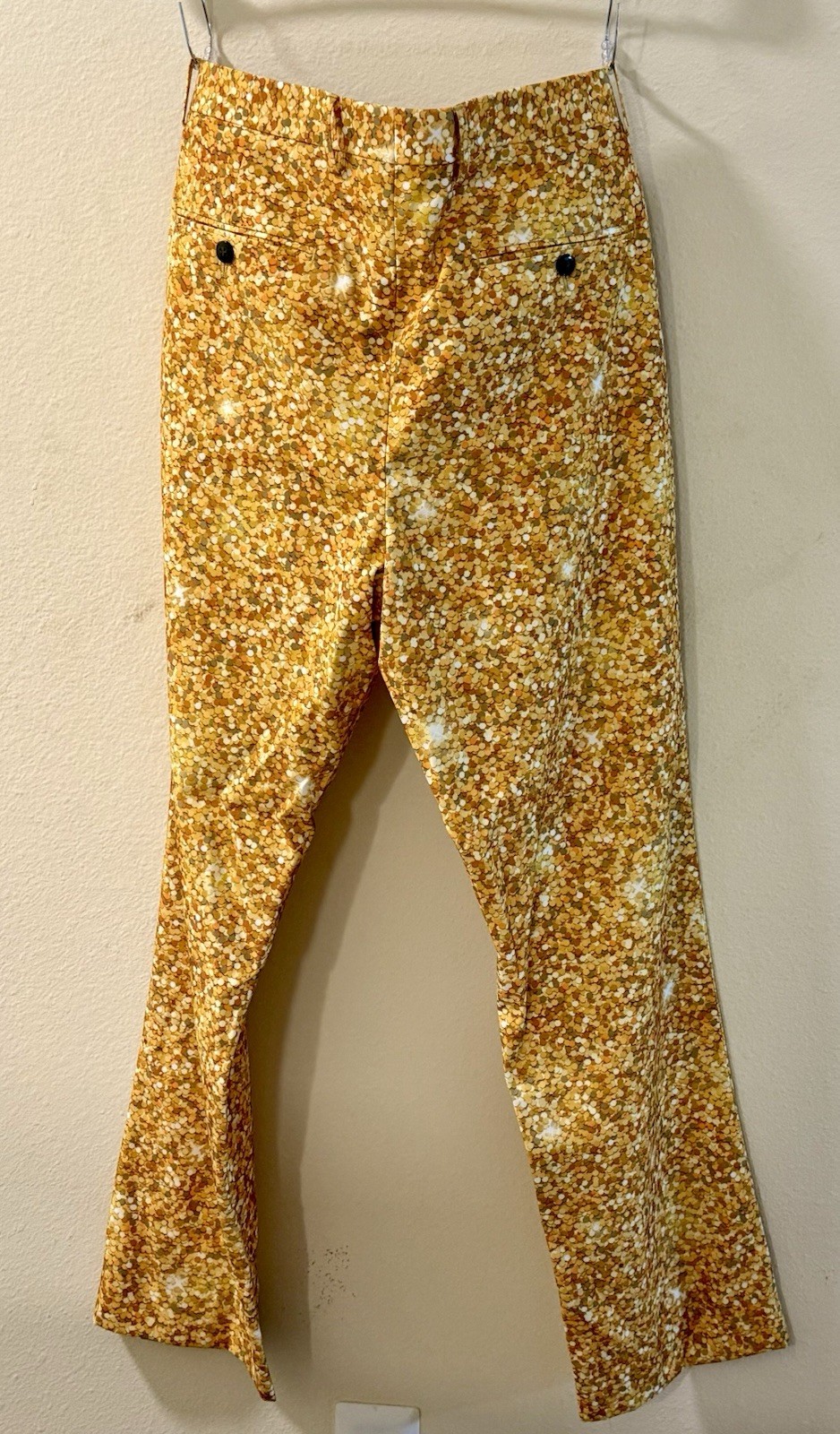 Shinesty Gold Sequin Satin Lined Slim Straight Flat Front Dress Pants 31W
