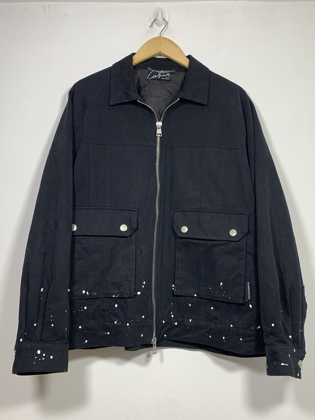 The Couture Club Carpenter Jacket Mens XL Black Paint Splatter Design