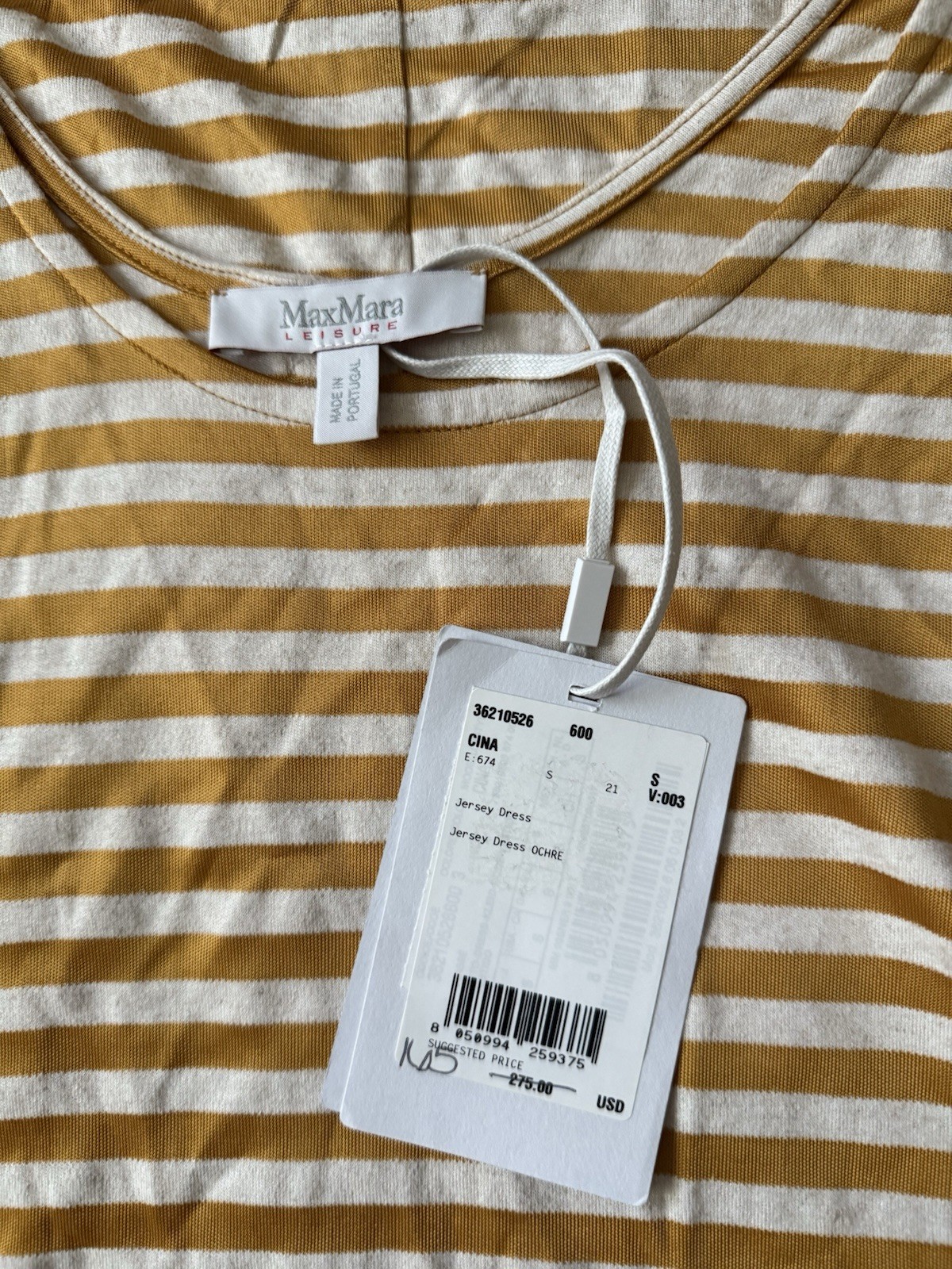 Max Mara Leisure Cina Stripe Jersey Maxi Dress in Mustard NWT $275 Size Small