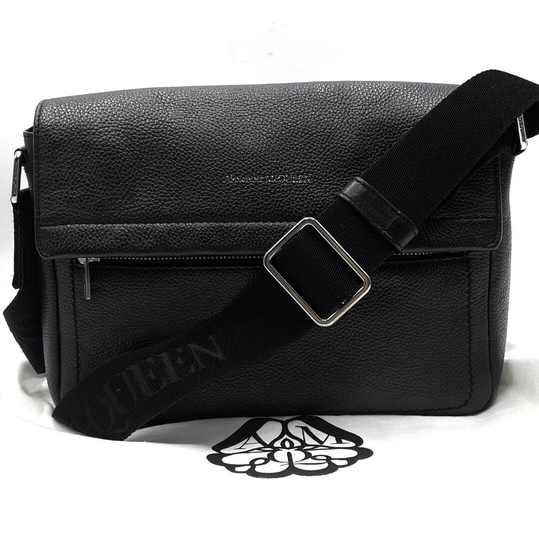 Alexander McQueen Black Leather Logo Crossbody Shoulder Bag Dust Bag Auth