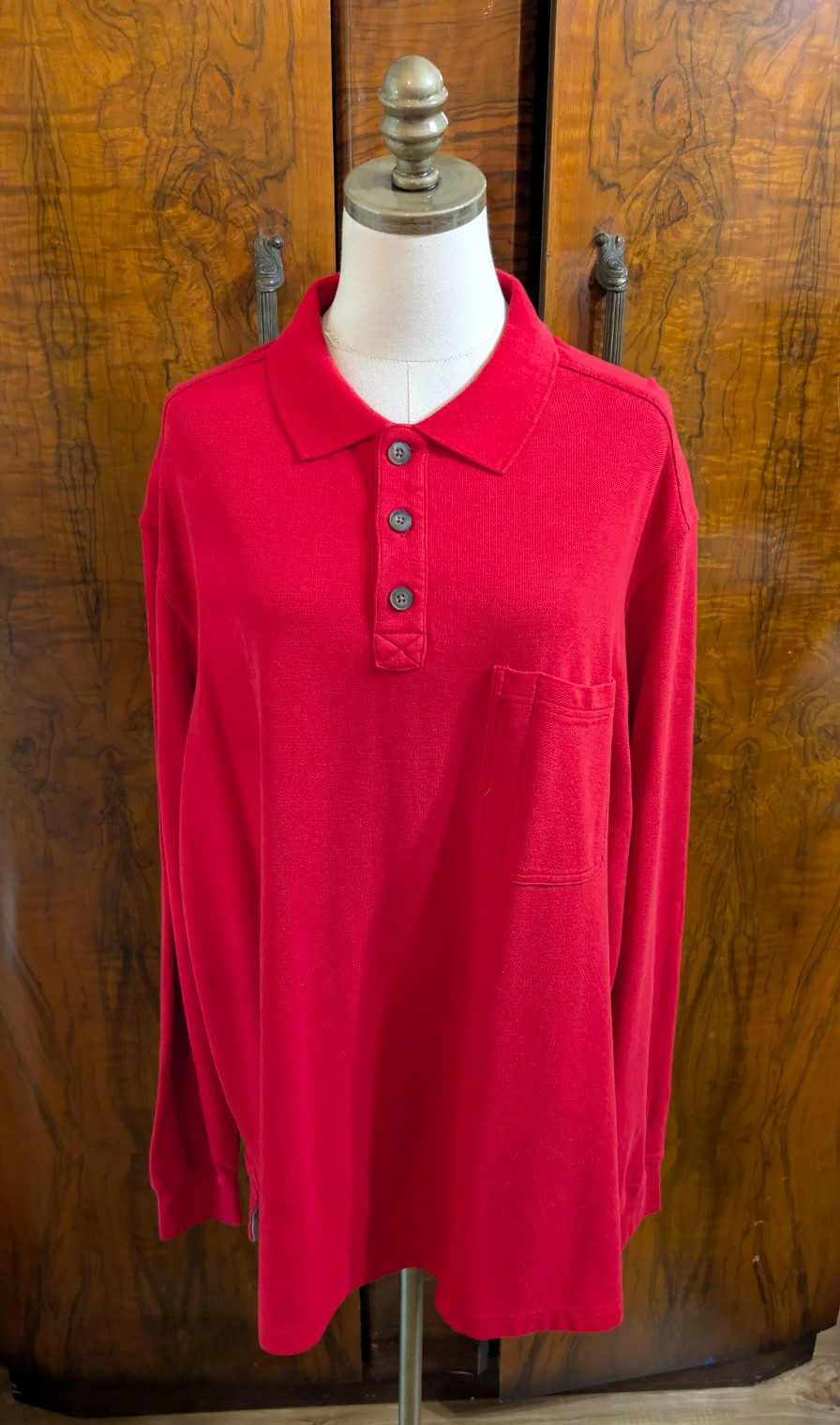 Duluth Trading Men’s Size XL Red Polo Long Sleeve Front Pocket 3-Button Placket