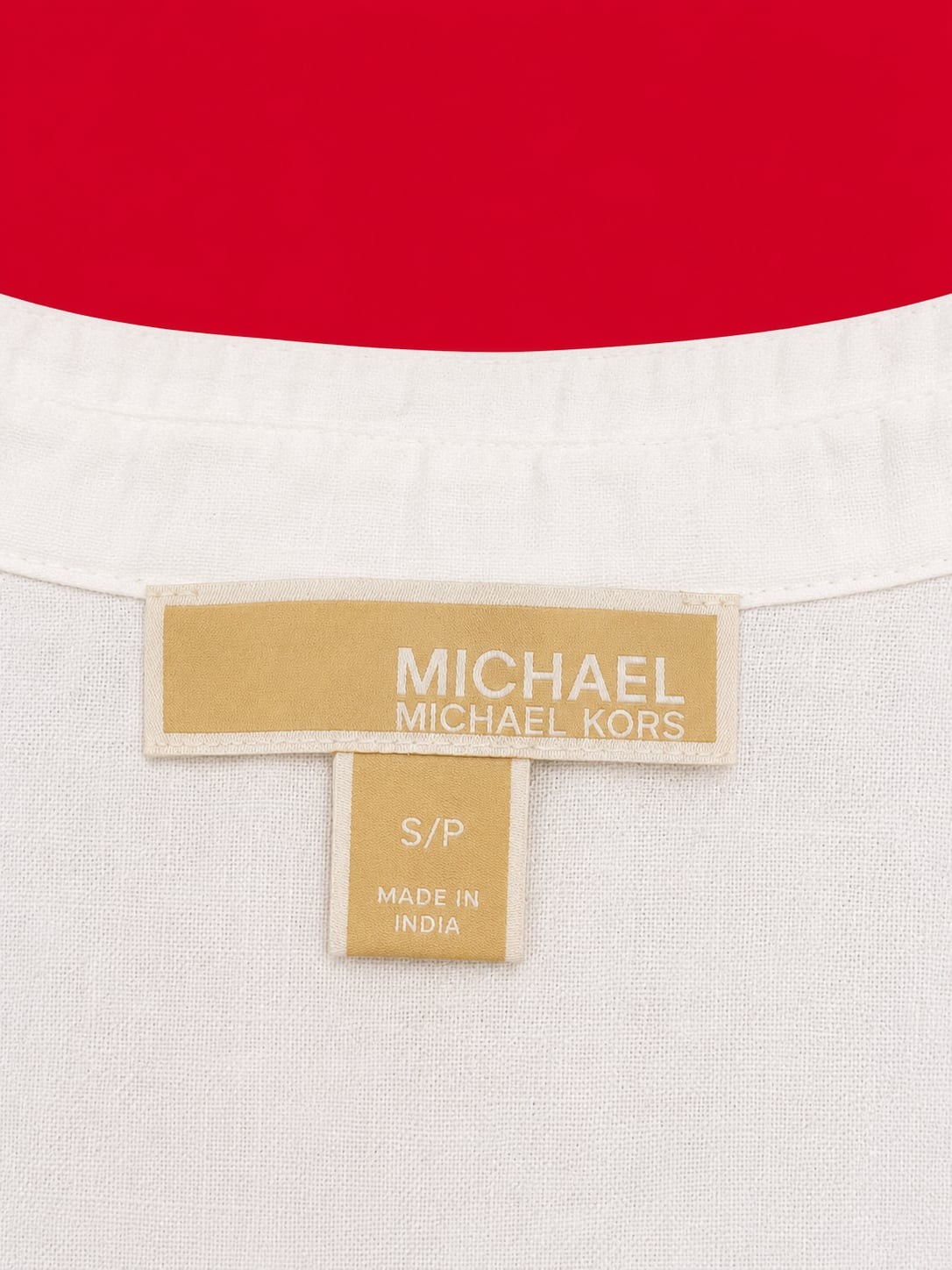 Michael Kors White Linen-Blend Button-Down Shirt with Gold Tone Ring Detail
