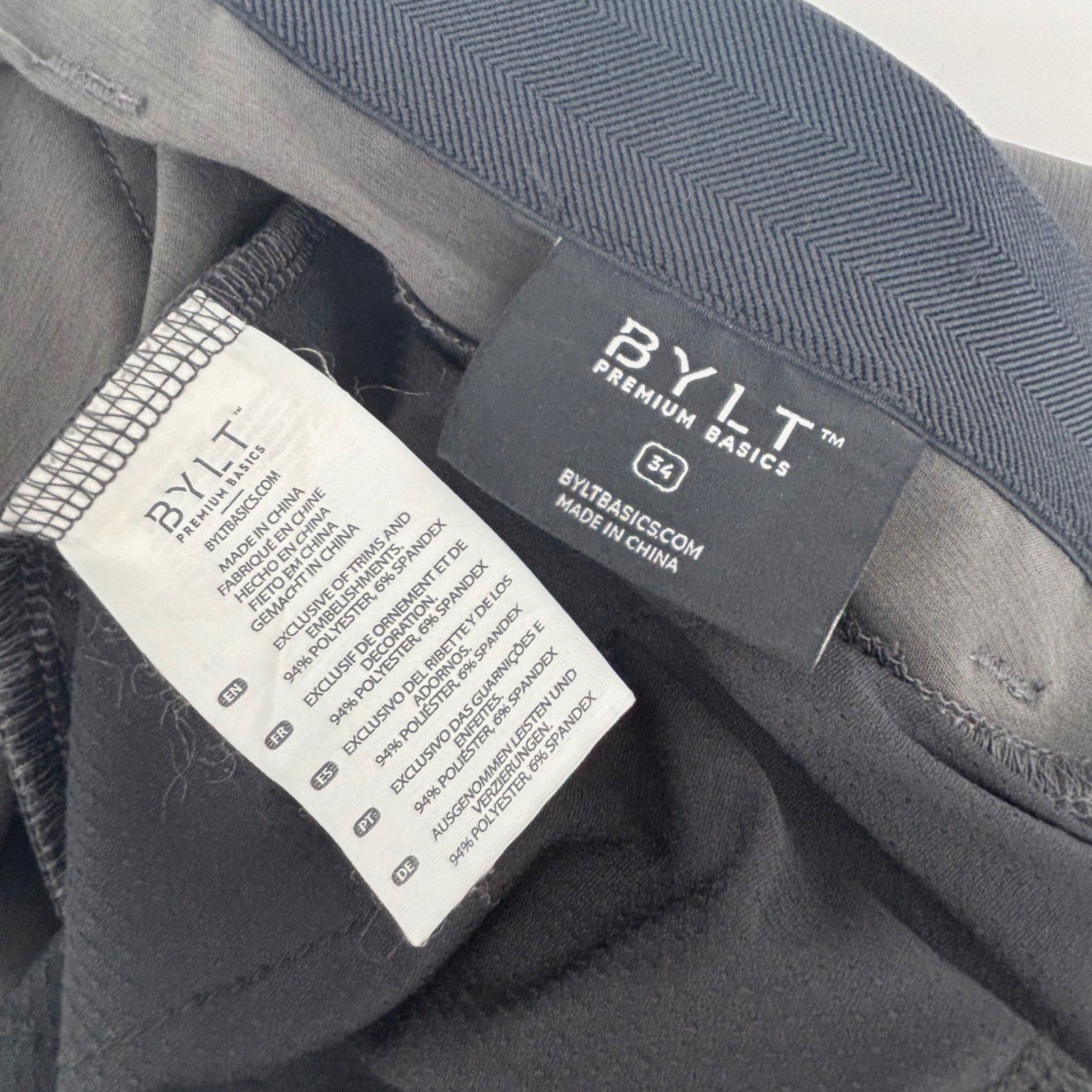 BYLT Premium Basics Mens Everyday Pant Charcoal Grey Stretch Trousers Size 34