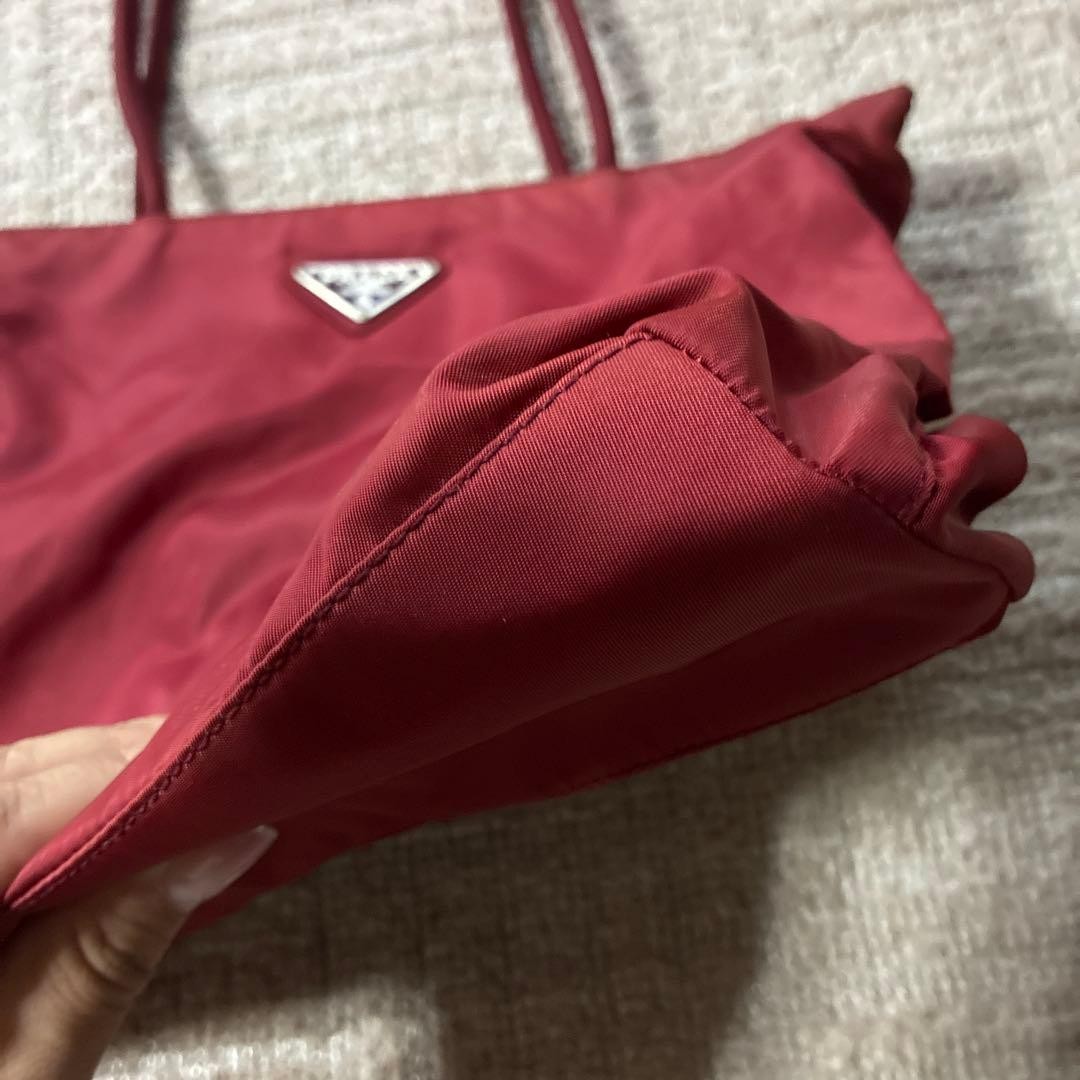 Authentic PRADA Bordeaux Nylon Tote Bag 12.6in Lightweight Excellent Condition