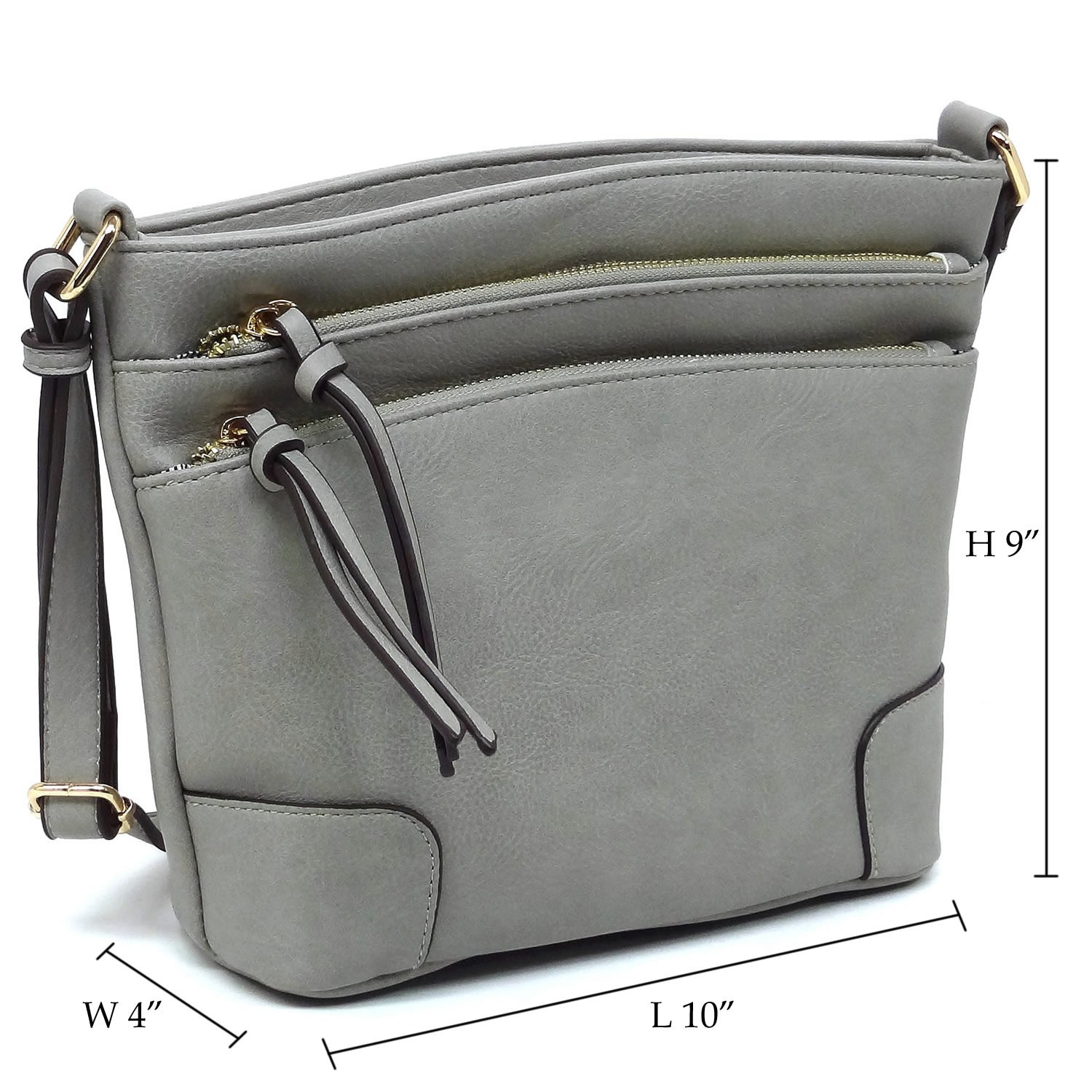 Triple Zip Pocket Womens Crossbody Bag Medium Fashion Handbag