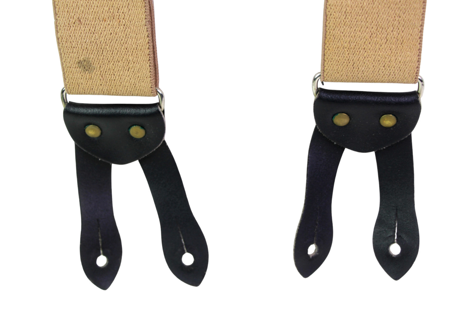 VTG Walking Boss BEIGE ELASTIC BLCK LEATHER BUTTON-ON X-BACK 2″Wd SUSPENDERS (P5
