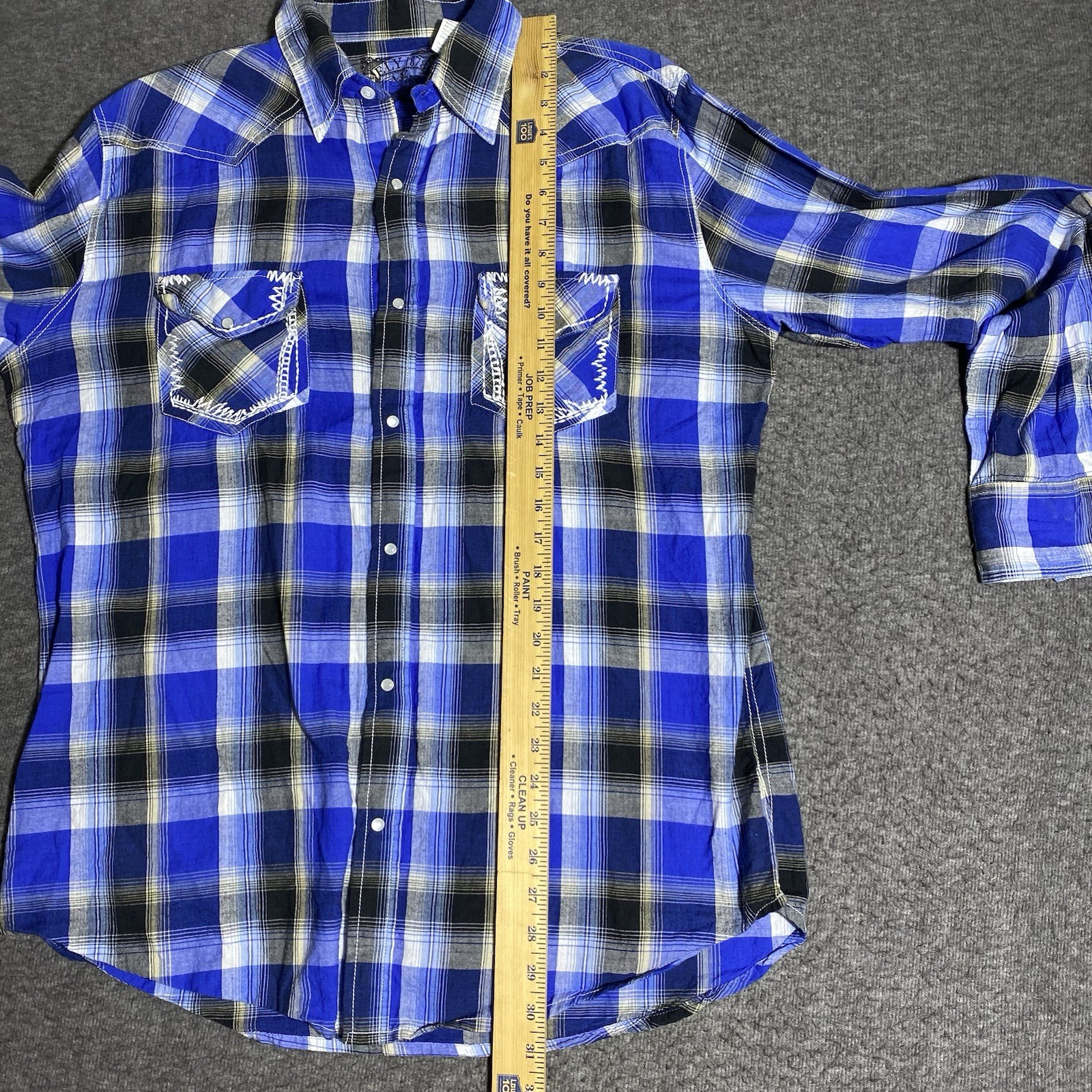 Ely Cattleman Shirt Mens L Blue Plaid Western Pearl Snap Cowboy Rodeo Rancher