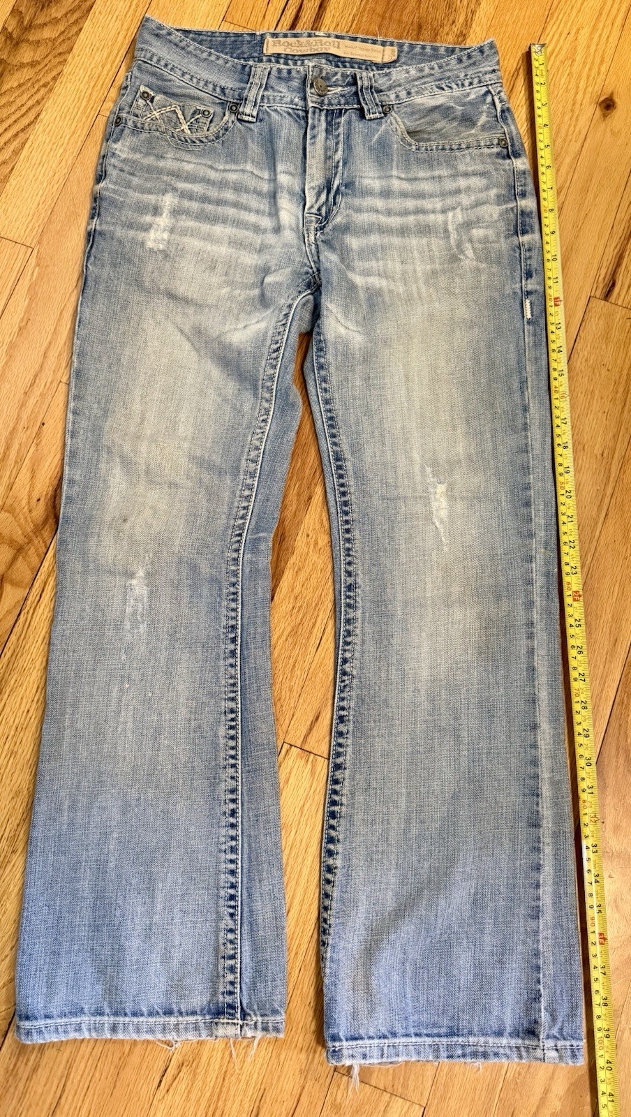 Rock & Roll Cowboy Mens 28×32 Double Barrell Relaxed Boot Cut Western Denim Blue