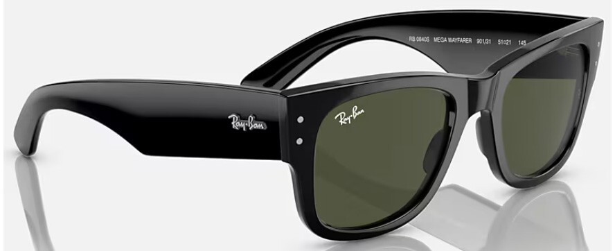 Mega Wayfarer Polished Black Green RB0840S 901/31 51-21