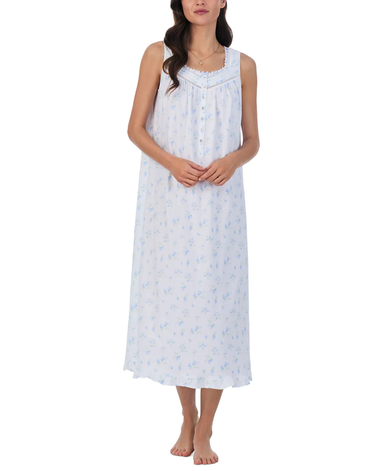 Nwt $68 Eileen West Blue Floral 100% COTTON JERSEY KNIT Long Ballet Nightgown XL