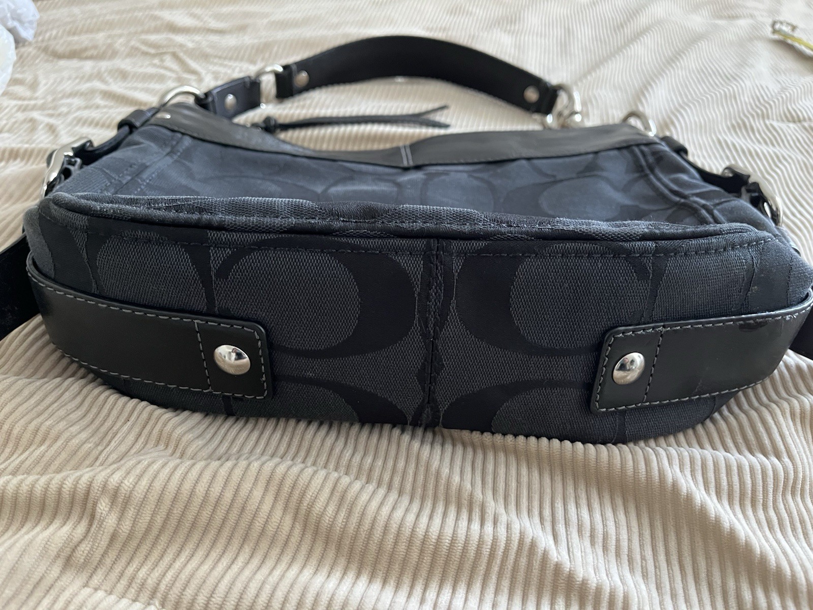 Coach Black Signature Logo Buckle Accent Silver Hardware Shoulder Bag