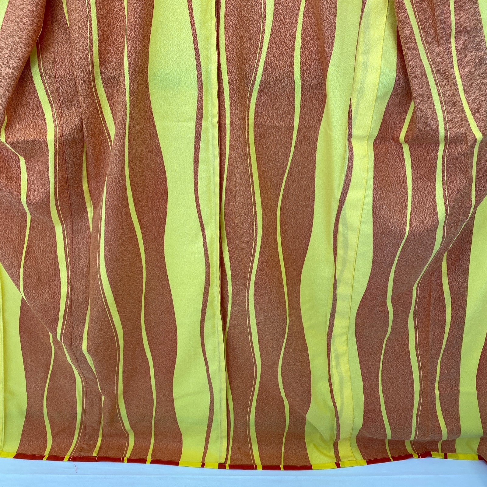 Japanese Vintage Kimono Polyester Yellow No Lining Traditional Length 66 in