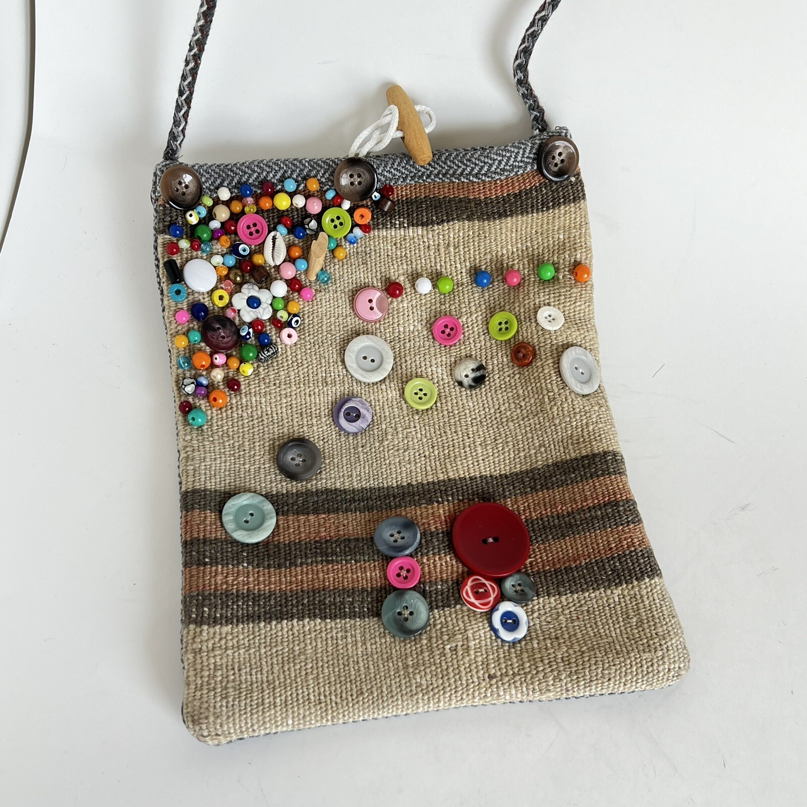 Turkish Anatolian Hand Crafted Shepherd Bag Sack Crossbody Purse Shell Buttons