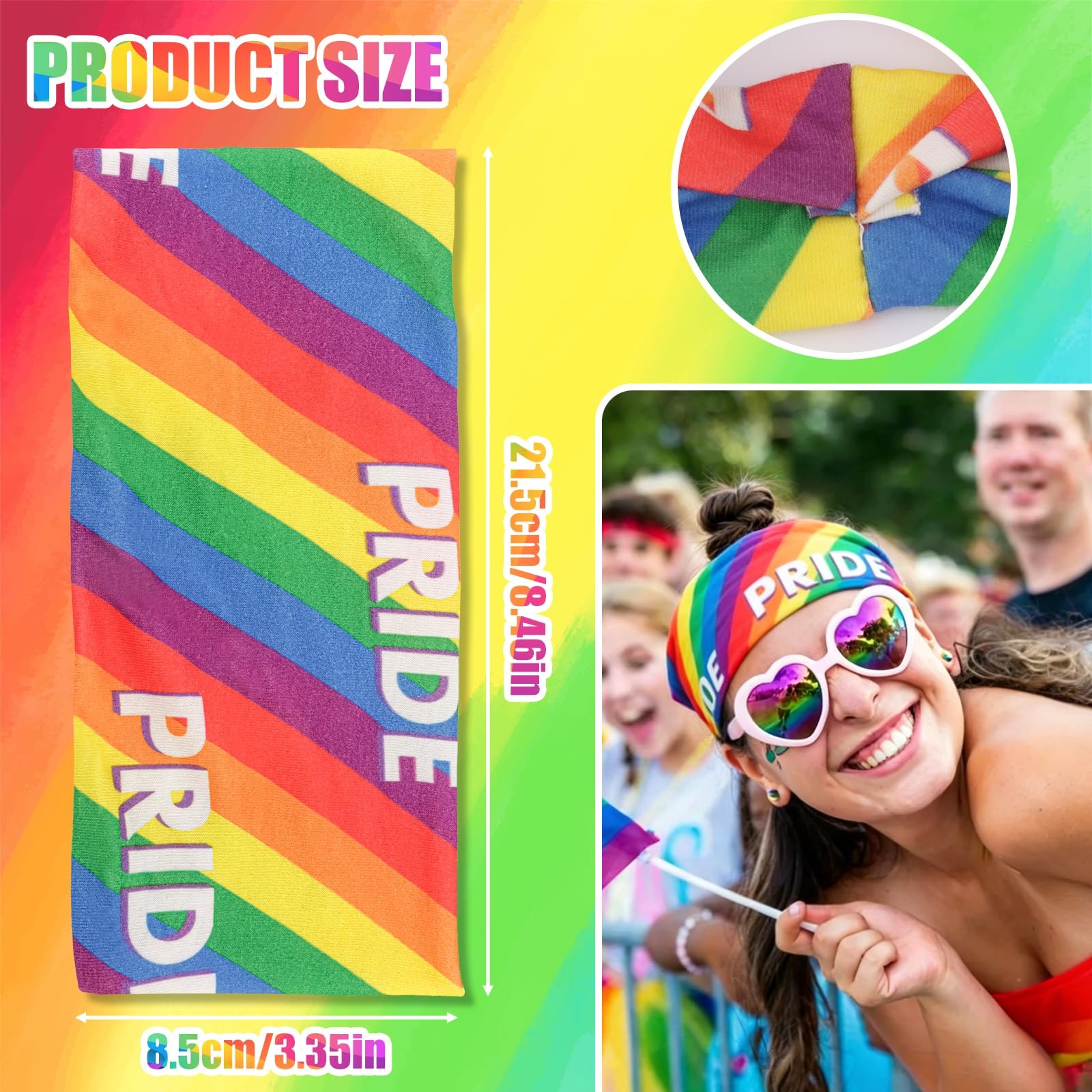 KICOSY 4PCS Pride Rainbow Headband Set, Stretchy 1 Count (Pack of 1), rainbow