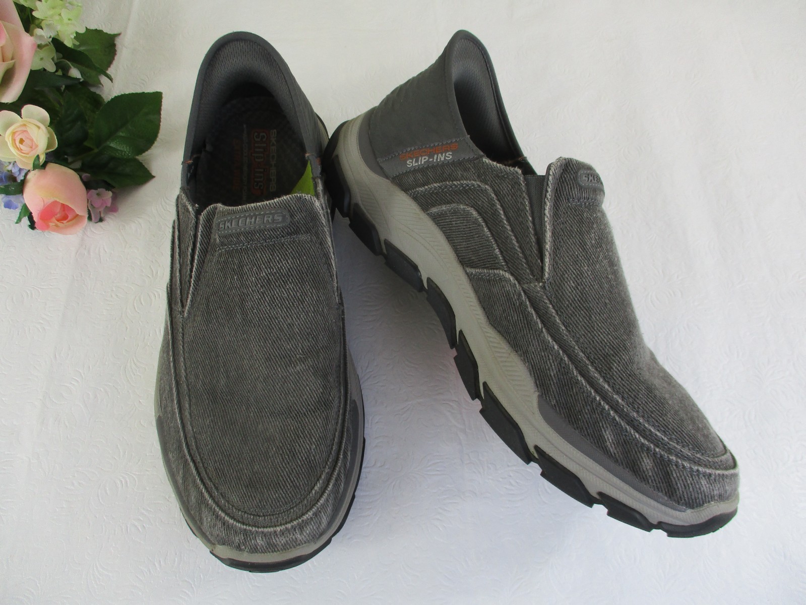 Skechers Slip-ins Men’s 12 Gray Canvas Shoes Respected Holmgren Extra Wide