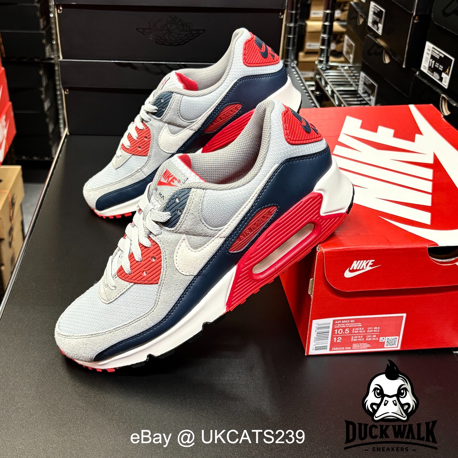 Nike Air Max 90 Shoes “USA” Smoke Grey Navy Fire Red DM0029-005 Men’s Multi Size