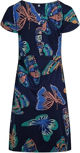 WEIRD FISH DARK BLUE BUTTERFLY PRINT TALLAHASSEE JERSEY DRESS SIZE 16 (REF 211)