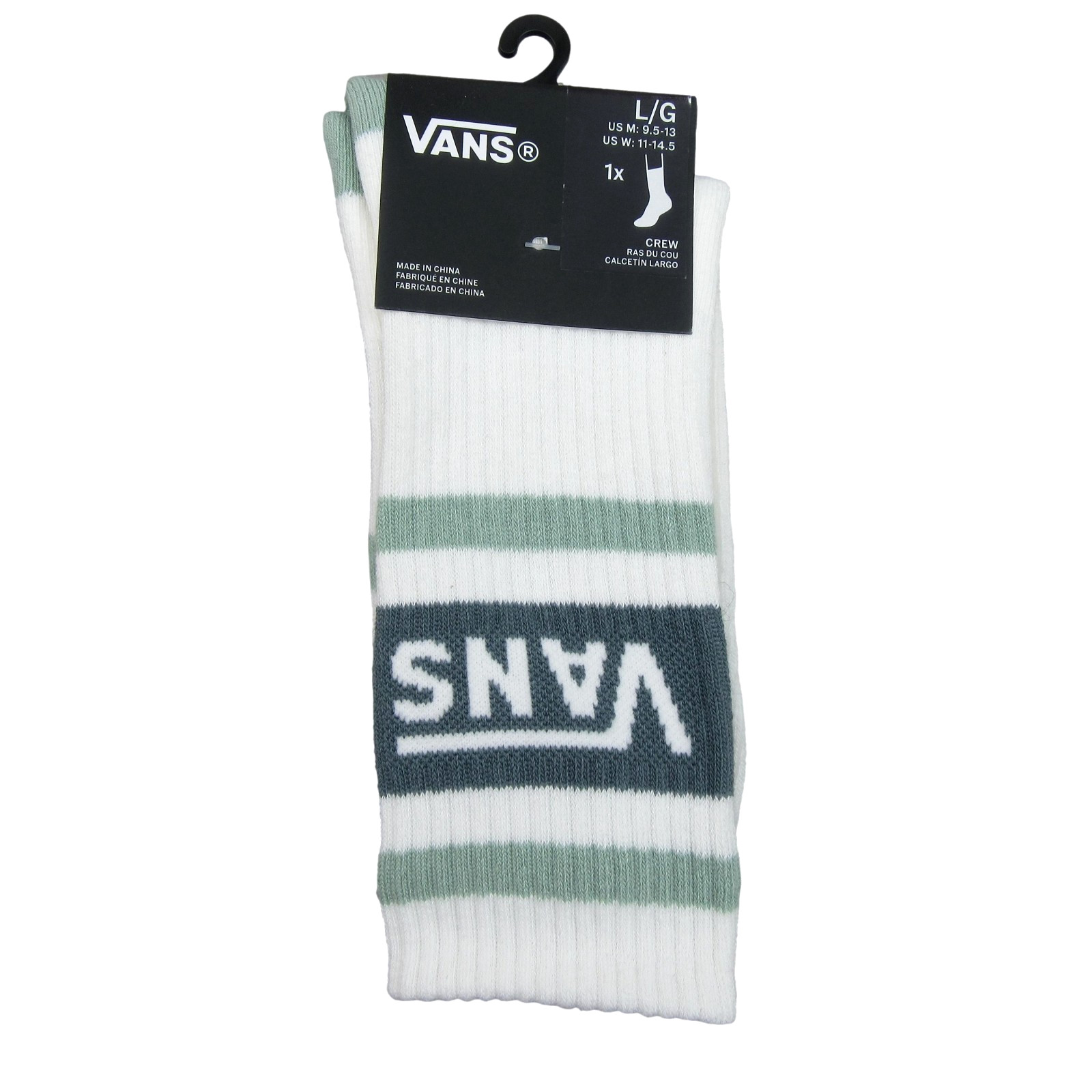 Vans Unisex Retro White Multi Striped Crew Socks Men’s Size 9.5 -13 (1 Pair) NEW