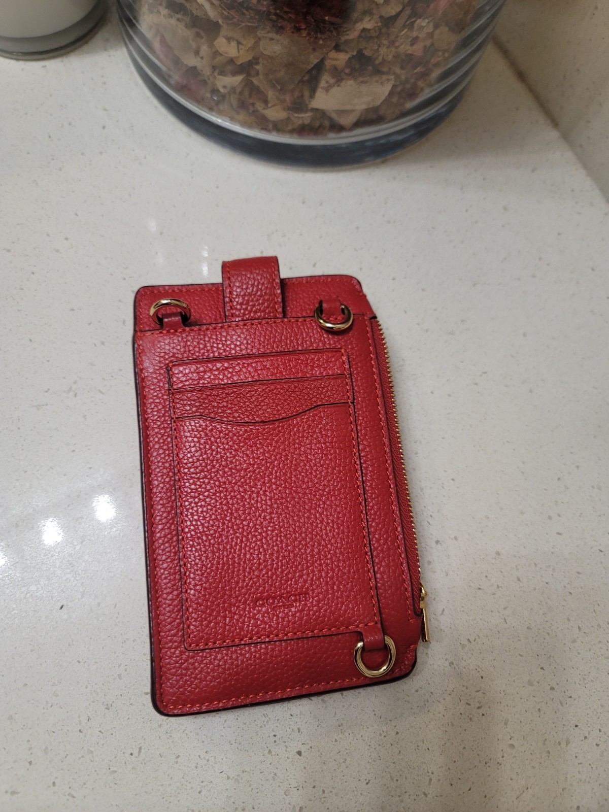 Coach CJ866 Essential Polished Pebbled Leather Phone Wallet Clutch Enamel Red