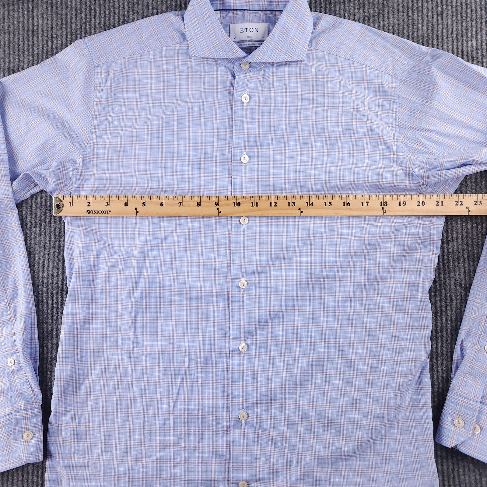 Eton Shirt Mens 16 41 Blue Check Slim Dress Button Up Cotton Trunk Club