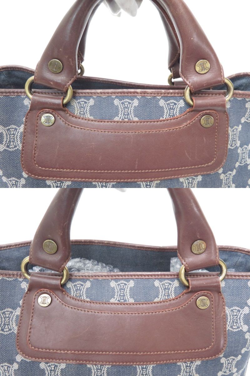 Authentic CELINE Denim Paris Macadam Canvas Leather Boogie Bag Hand Bag I#50347