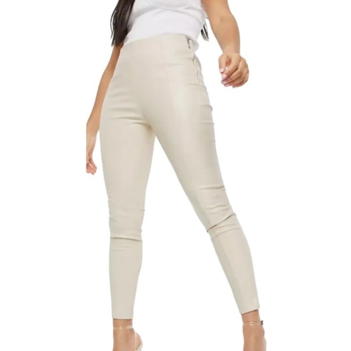 The Couture Club Leather Look High Rise Side Zip Leggings in Bone, Small, Chic