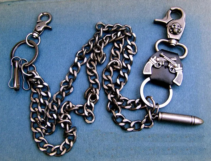 Hip hop punk horns skull metal casual wild pants chain wallet chain key chain.