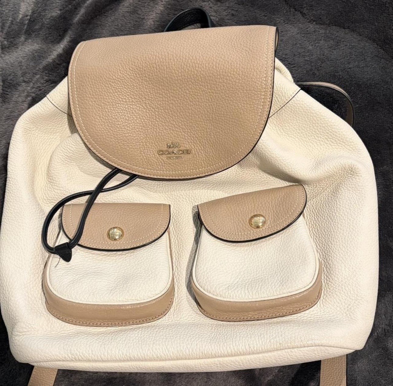 Coach Pennie Backpack Bag Colorblock In Pebbled Leather Cream Tan 6146