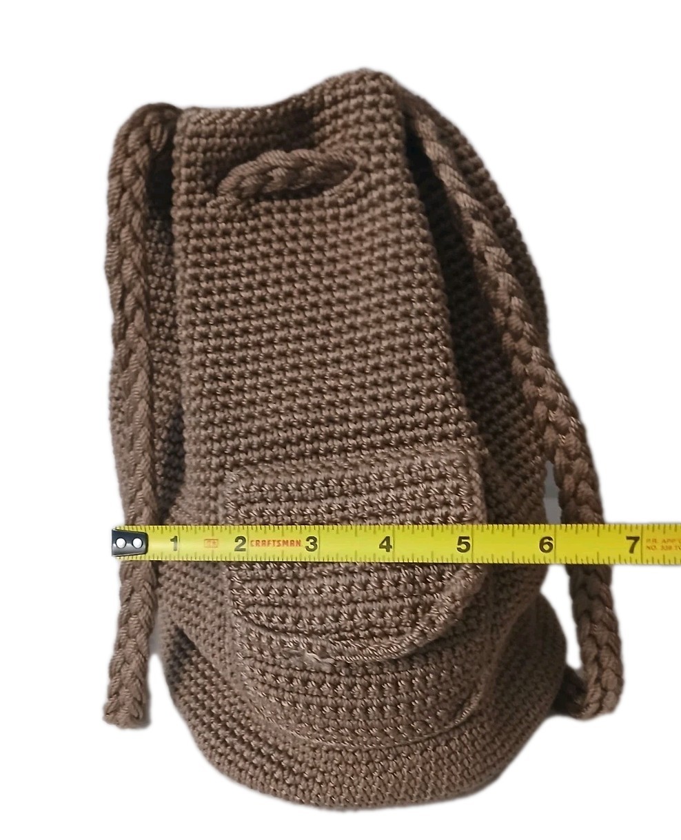 The Sak Crochet Backpack Light Brown Drawstring Tight Woven Purse Boho Sm Defect