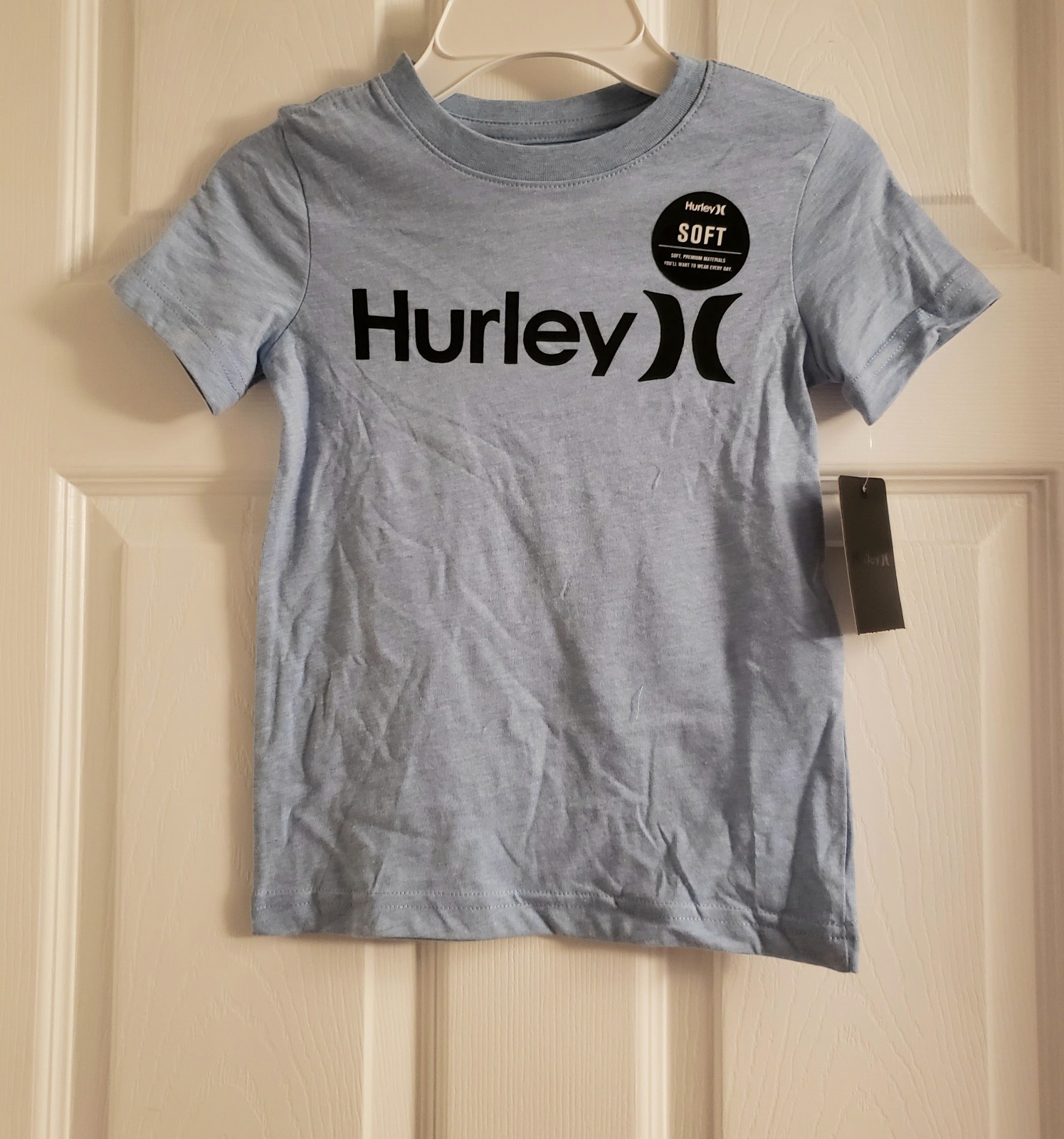 Hurley Boy’s Youth T-Shirt Light Blue Black Logo Size 4 XS Extra Small New NWT