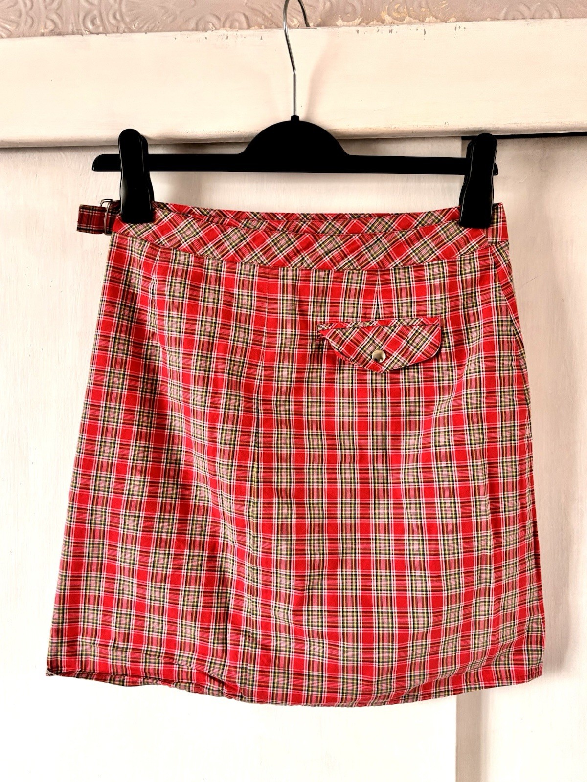 Gap Vintage Y2K Skirt Fit 8 W26 Red Multi Wrap Plaid Check Mini Retro Cotton