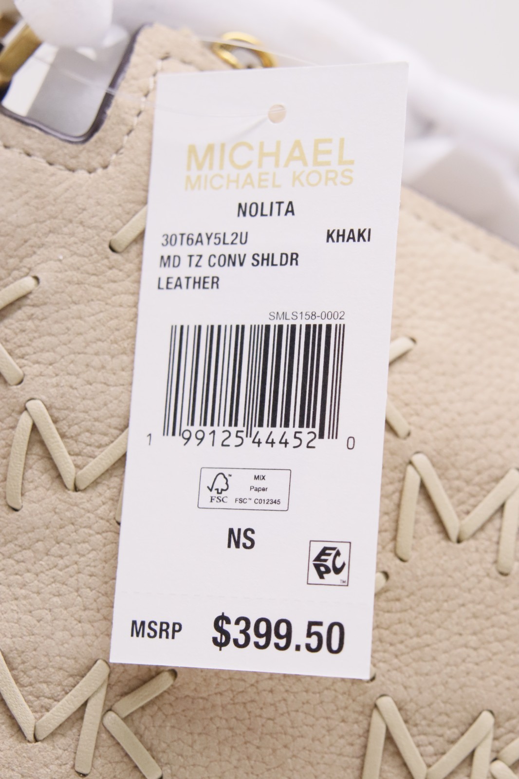 Michael Kors Nolita Medium Whipstitched Logo Leather Shoulder Bag – Khaki – New