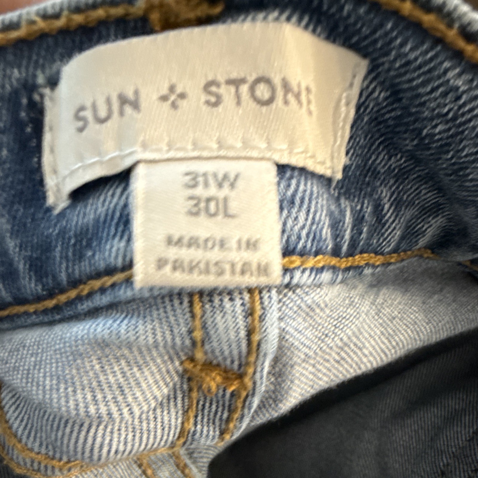 Sun + Stone Men’s Blue Light Wash Slim Fit Distressed Denim Jeans 5-Pocket