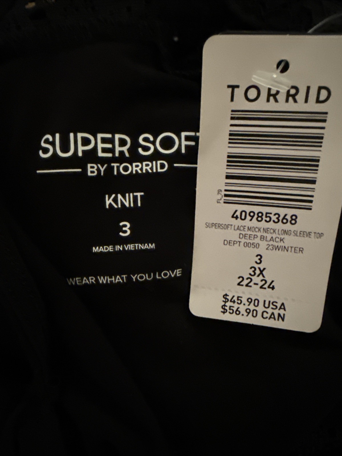 TORRID LONG SLEEVE LACE TOP SUPER SOFT 3 3X 3XL 22/24 NEW
