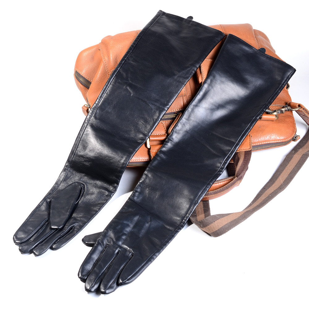 60 70 80cm Men’s Male 100% Real leather Punk Party Dancing Opera/Long Gloves