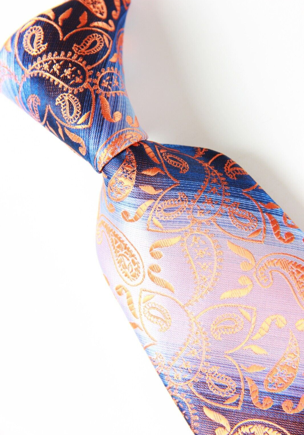 Classic Paisley Orange Blue Jacquard Silk Men’s Tie Necktie Hanky Cufflink Set