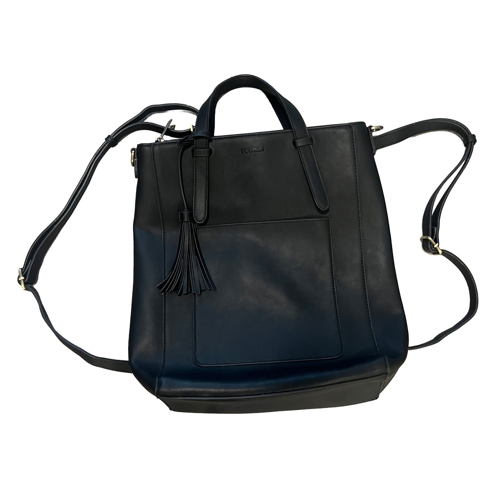 ECOSUSI Black Vegan Leather Convertible Backpack Tote Bag Laptop Briefcase