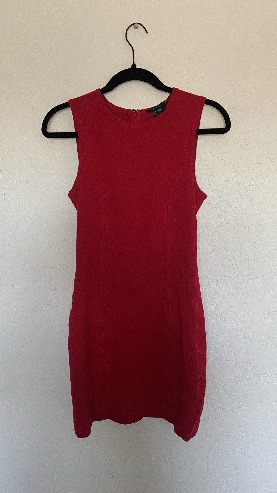 Armani Exchange Women’s S/P/P Red Sleeveless Round Neck Short Sheath Dress Solid