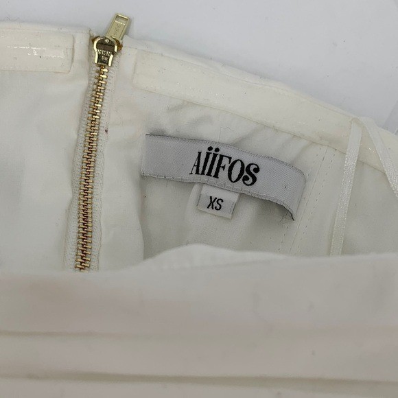 Aiifos Erin ruched blouse white stretch cotton top shirt puffed sleeve zipper XS