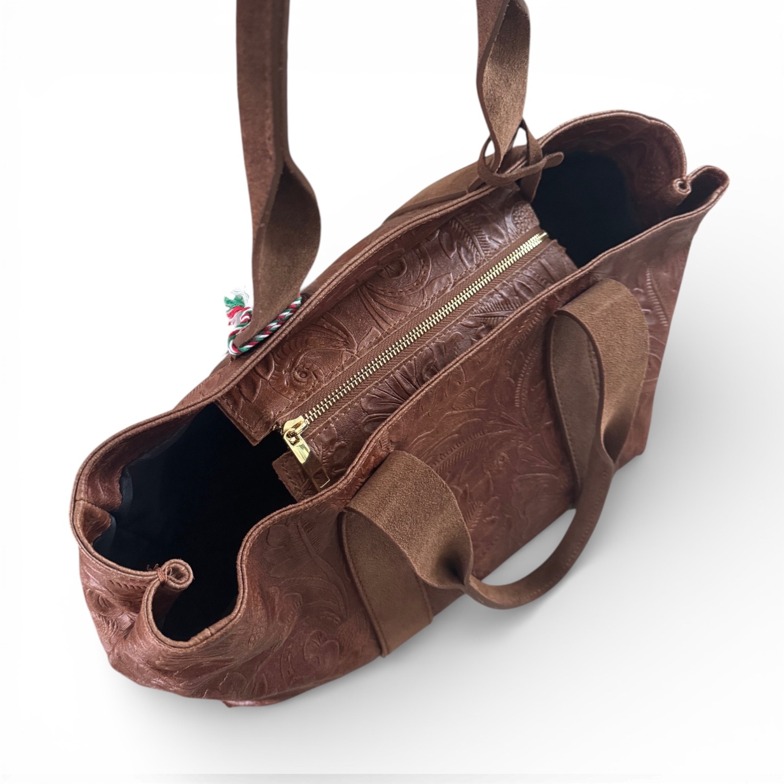 Viola Gigli Leather Tote Handbag Brown Cuoio Embossed Floral Made In Italy – NWT