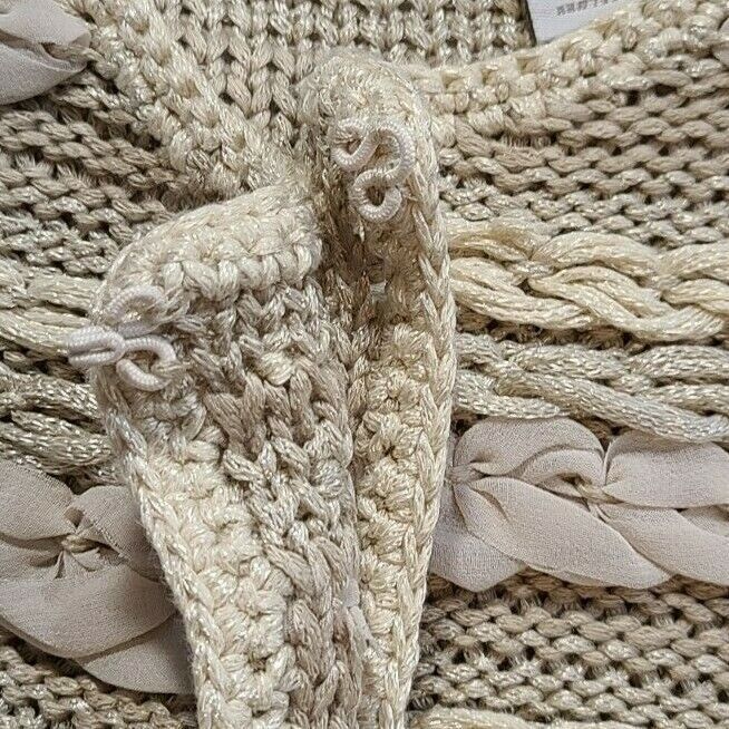 Chicos Womens Loose Weave Sweater Cardigan Crochet Ruffle Braid Size XS 00